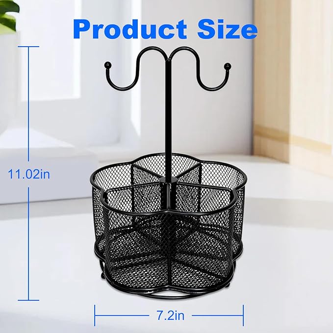 360 Degree Rotate Pen Holder for Desk Mesh Desk Pen Organizer Pencil Holder Large Capacity Accessories & Workspace Organizers for School,Home (Black, With hook)