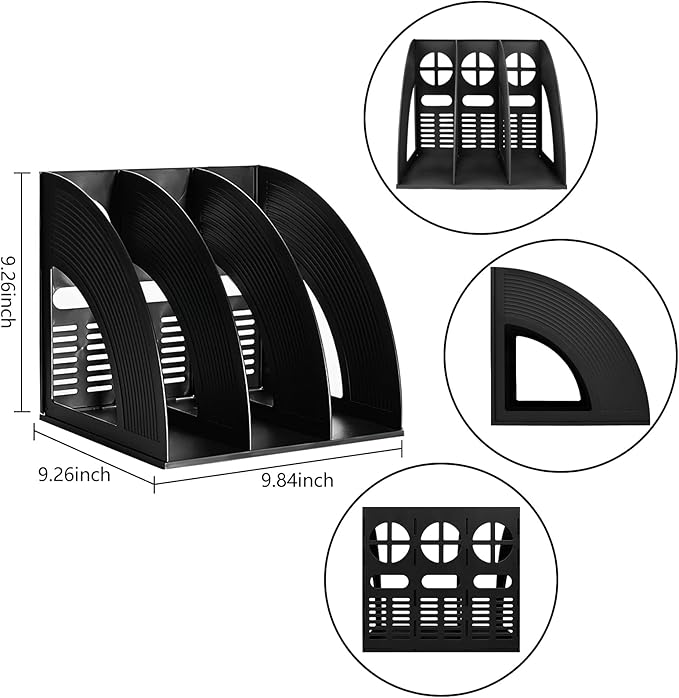 SAYEEC 2 Pack Magazine File Holder for Desktop 3 Compartment Binder Folder Notebook Standing Organizer Office Racks Black Holds Documents for School Working