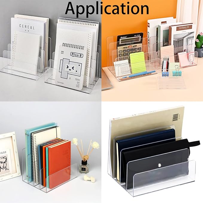 Acrylic File Organizer, 4Sections Clear Desk Organizer for Home Office, Desktop File Folder, Acrylic Mail Organizer Countertop for Notebook, Document and Paper, Clear File Holder,1Pcs