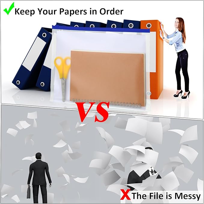 40 Pieces Binder Pockets 3 Hole Zipper Pouch 3 Ring A4 Pockets with Zipper Binder Folders Plastic Pouches Loose Leaf Bags Waterproof PVC Document Filing Bag(Blue,A4)