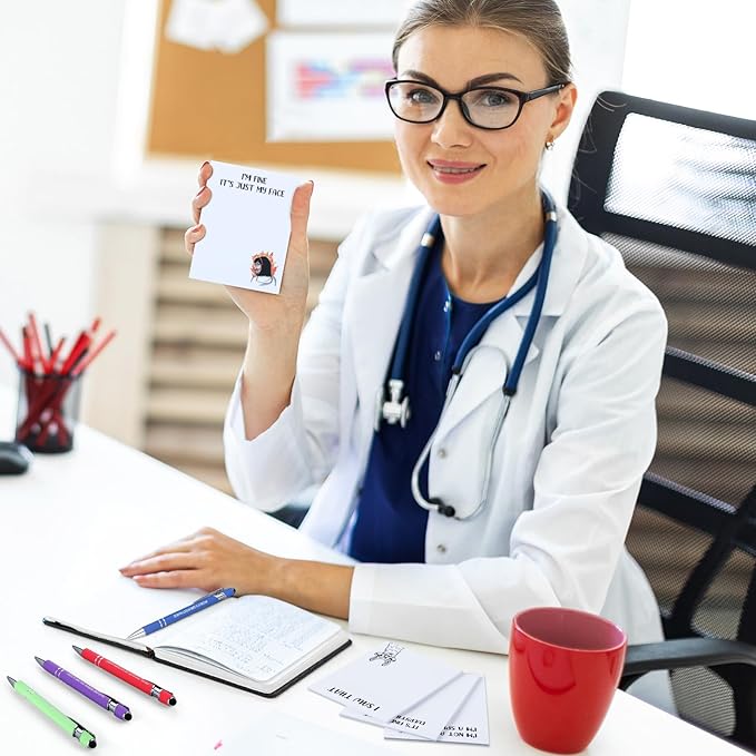 Geyee 24 Pcs Amusing Nurse Sticky Notes with Funny Pens Fun Notepads for Adults Coworkers Nurse 3 x 4 Inch to Do List Notepads with Sayings Pen for Lab Week Gifts Teacher Office Supplies