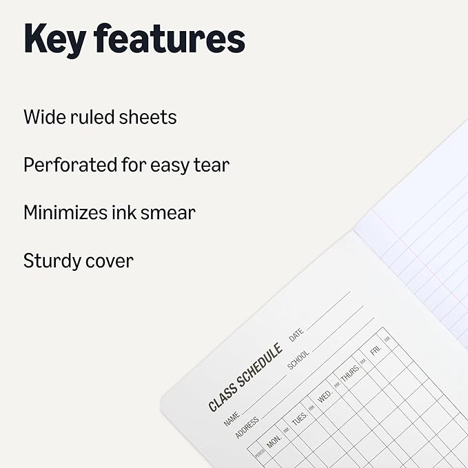 Amazon Basics Composition Notebook, Wide Ruled, 100 Sheets, 1 pack, Marble Black, 9.75" x 7.5"