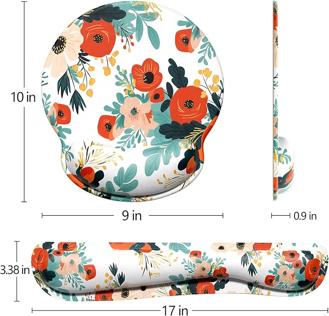 Dapesuom Keyboard Wrist Rest and Mouse Pad with Wrist Support, Cute Memory Foam Cushion for Keyboard and Mouse Set, Ergonomic Pad Rests with Non Slip Base for Easy Typing & Pain Relief, Pink Flowers