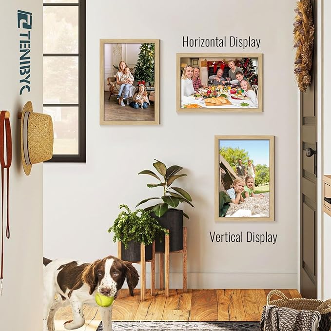 12x18 Frame Set of 3, Natural Oak Wood Picture Frame 12x18 for Photos, Posters and Art Prints, HD Tempered Glass, Wall Hanging