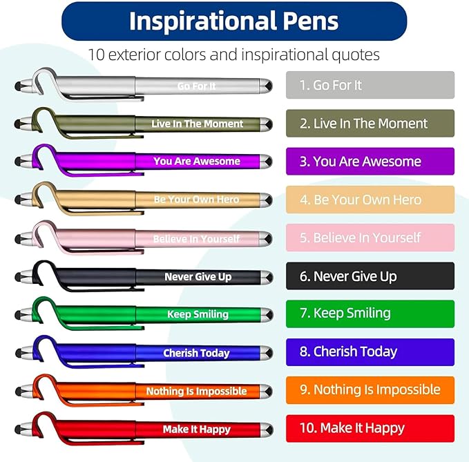 100 Pcs Inspirational Pens Batch, Motivational Ballpoint Pen with Writing Touch Screen And Mobile Phone Stand 3-in-1, Black Ink Office Encouraging Quotes, Office School Supplies Inspirational Gifts
