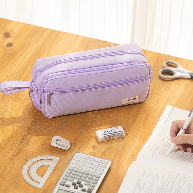 HVOMO Large Pencil Case High Capacity Holder Box Storage bag Desk Organizer Marker Pouch Pen For Middle School Office College Adult Girl and Boy(Purple)
