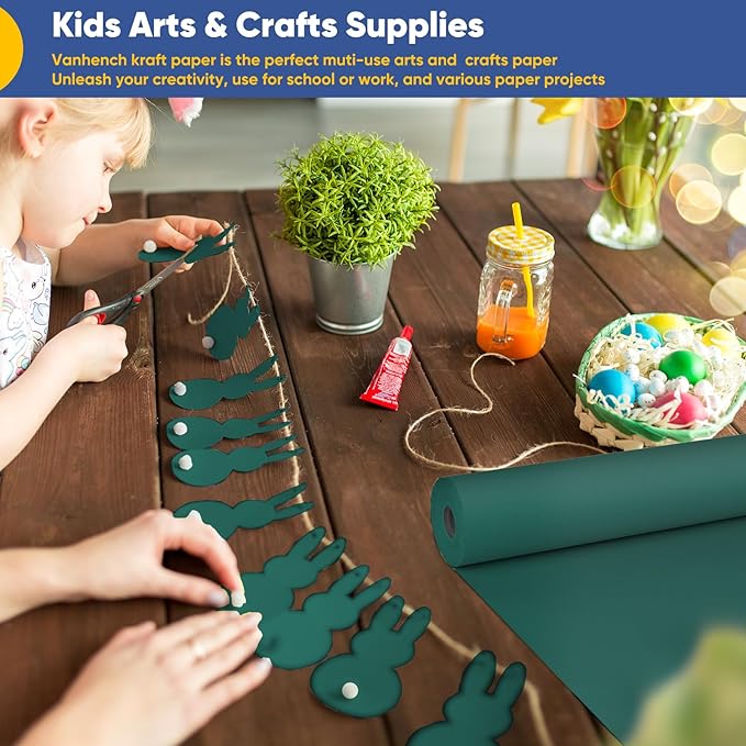 Vanhench 30"×1200" Green Wrapping Paper Roll, Craft Color Bulletin Board Paper for Wedding, Birthday, Holiday & Mother's Day Gift Wrapping or Art