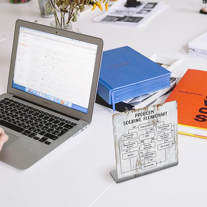 Problem Solving Flowchart Definition Plaque Desk Decor Office Shelf, Funny Work Colleague Gifts for Men Women Engineer, Accountant, Christmas Birthday Humorous Gift Idea for Boss XUV111