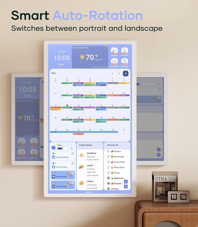 Digital Calendar+ 2: 32 Inch Wall Touch Screen Chore Chart Customize Dashboard Smart Electronic Calendar for Family Schedules Meal Planner Supports All Google Play Apps Wall Mount White