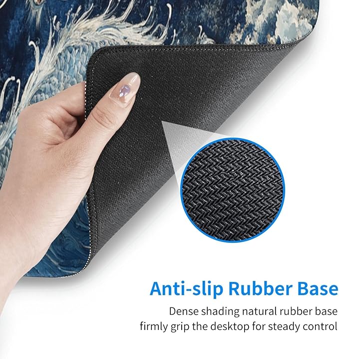 Dragon Wave Mouse Pad 31.5 X 11.8 Inch Big Desk Rubber Base Stitched Edges Keyboard Pad XXL Mouse Mat for Home Game and Office