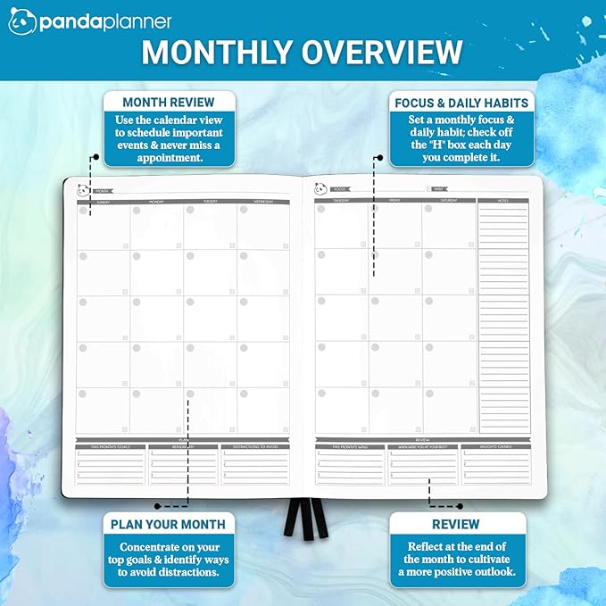 Panda Planner Pro A4 Daily Planner 2026 – 6 Month Academic & Daily Monthly Planner, Large 8.5x11 Undated Calendar & Weekly Layouts, Study Planner, Goal Setting, Habit Tracker & Productivity Organizer – Cyan Blue