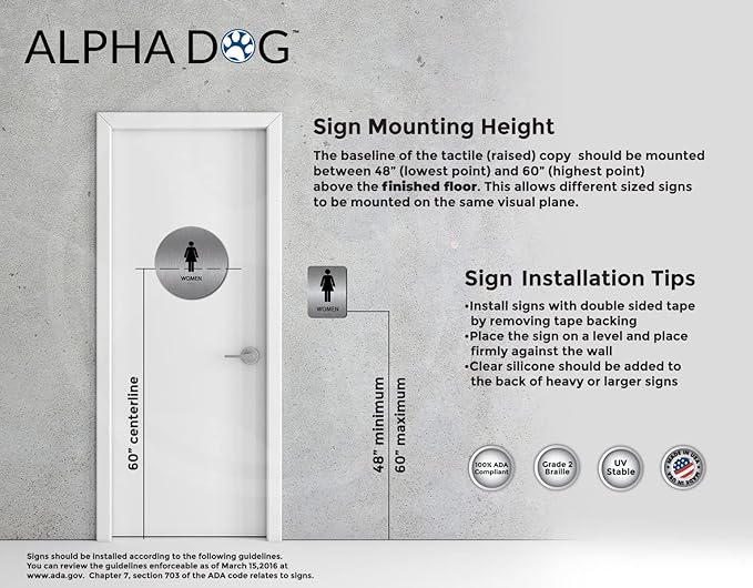 ALPHA DOG ADA SIGNS Men's Women's Restroom Sign Bundle 6x9 inch ADA Compliant Business Wall Mount Indoor Outdoor Easy Install USA Made (Brushed Stainless)