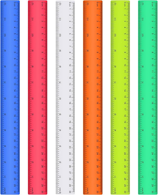 Zonon 6 Pcs 12 Inch Ruler Bulk Colorful Plastic Flexible Straight Metric Rulers with Centimeters and Inches Drafting Measuring Tool for Classroom School Students Education