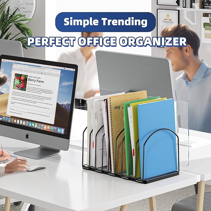 Simple Trending 9 Section Metal File Sorter Organizer for Desk, Vertical File Folder Stand for Home Office, Black