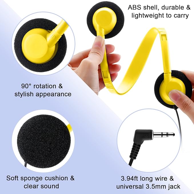 Yunsailing 30 Pack Class Set Headphones for Students Bulk School Headsets Earphones with 3.5mm Jack Classroom Must Haves Teacher Supplies for Adults Laptop Computer(Light Color)