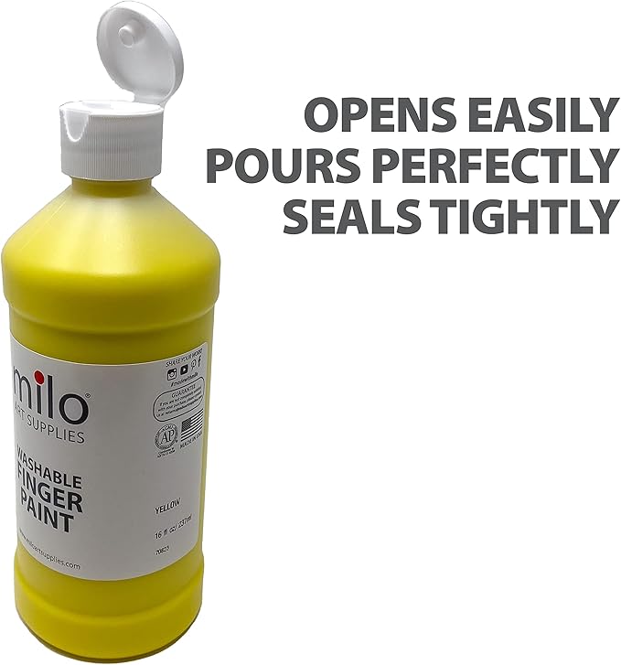 milo Kid's Washable Finger Paint Set of 8 Colors | 16 oz Bottles | Safe and Non-Toxic | Made in the USA | Art & Craft Paints for Kids, Toddlers, Pre School Supplies Painting Set for Children | Easy