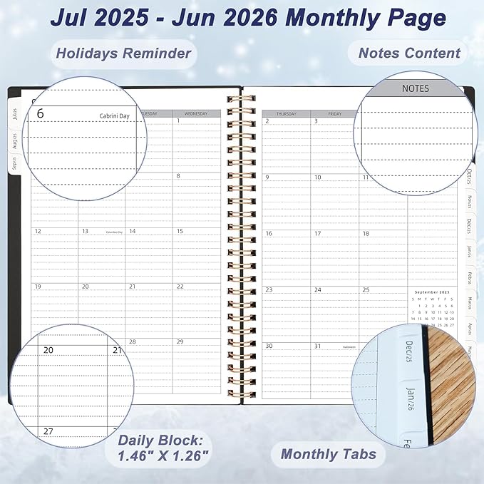 50 Pcs Daily Planner 2025-2026, Jul.2025-Jun.2026, 6.2" x 8.4", 2025 Planner Weekly and Monthly, Calendar Planner 2025 with Tabs & Pocket, Black