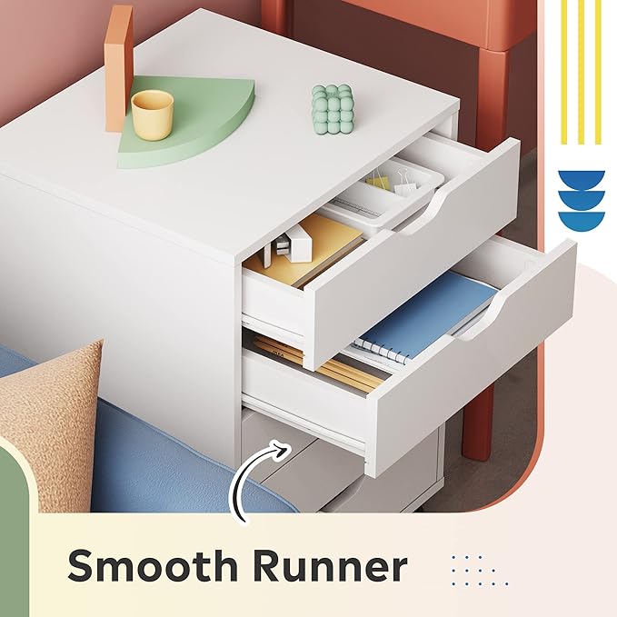 DEVAISE 5-Drawer Chest, Wood Storage file Cabinet with Wheels, White