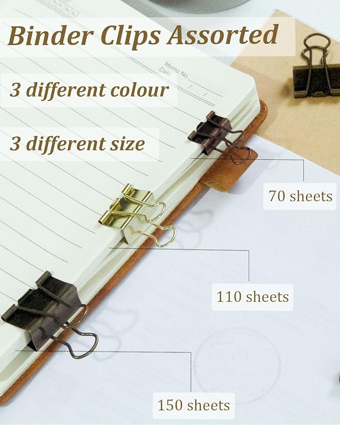 Standard Binder Clips 1in 24-Pack - Bronze Office Clips for Documents & Crafts