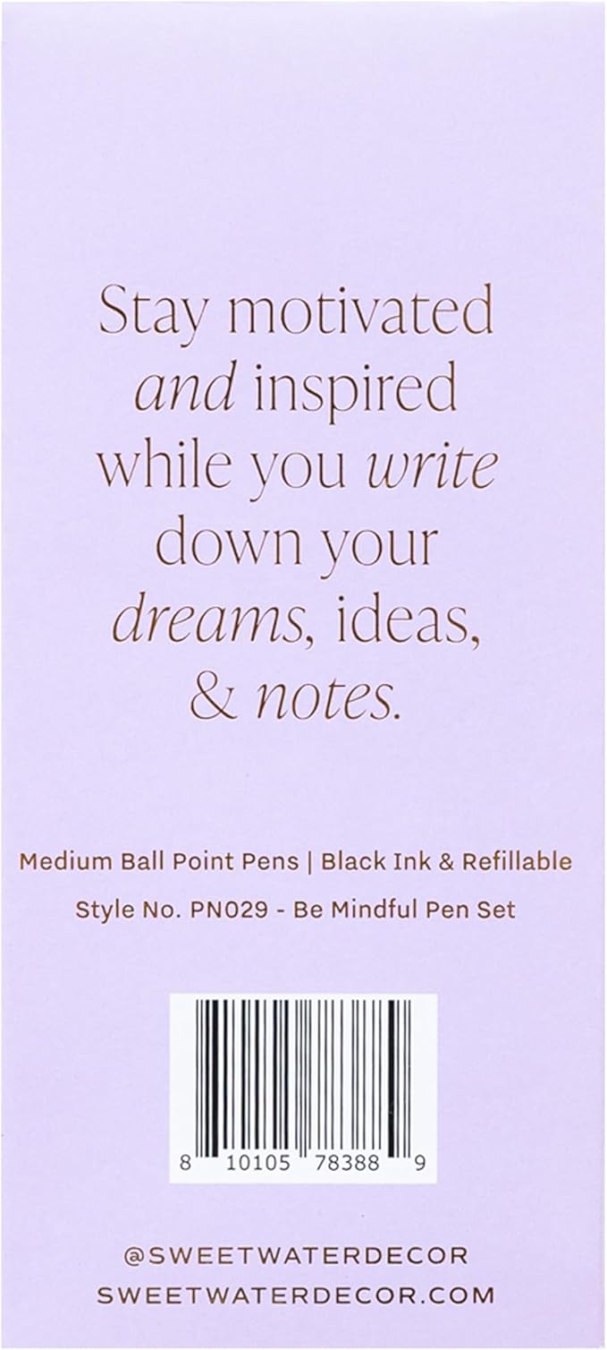 Sweet Water Decor Be Mindful Metal Pen Set - Inspirational Pens for Home or Work - Black Ink Pens, Set of Three - Gifts for Teachers, Friends, and Family - Desk Supplies & Office Accessories for Women