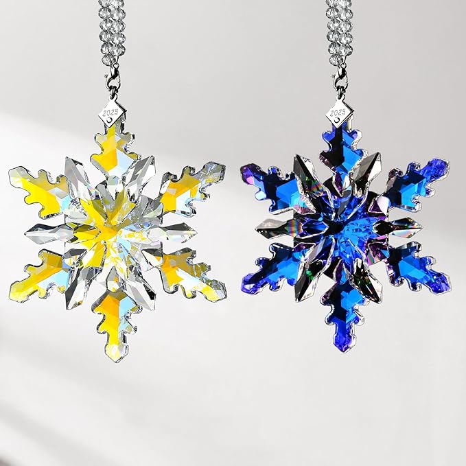 2025 Annual Edition Snowflake Crystal Christmas Ornaments,Christmas Tree Ornaments Crystal Sun Catcher Home Hanging Decor(25-Colorful)