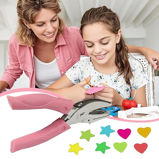 Handheld Hole Paper Punch Kit, Heart and Star Hole Punch, 1/4 Inch Metal Single Hole Puncher with Soft Grip Handle for DIY Craft, Scrapbooking, Tags, Paper Projects