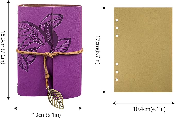 HARDCOVER JOURNAL Writing Notebook - Antique Handmade HARDCOVER Bound Daily Notepad, Vintage Leaf Series, (Leaves, Purple)