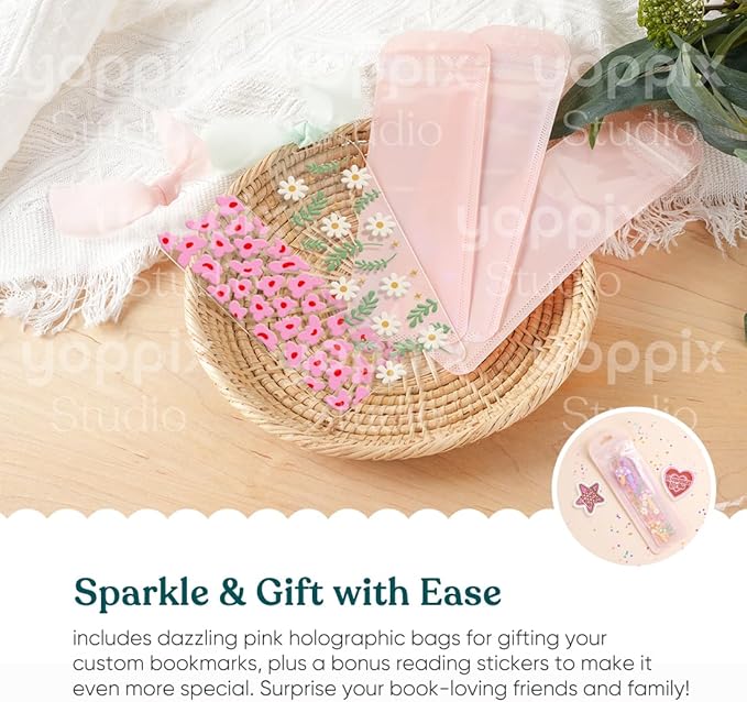 6x2” Acrylic Bookmark Blanks- 20 Set Bookmark Making Kit with 20 UV DTF Stickers About Flower Theme 20 Ribbon 80 Bookish Stickers for DIY Your Crafts Gift for Book Lover