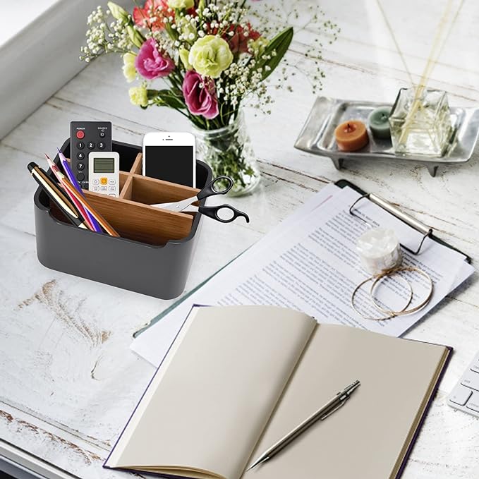 Stylish Desk Organizers and Remote Control Holders in Black, Pen Phone Holder Organizer, Multi-Purpose Caddy Storage Accessories for Office Desktop Coffee Table Bedside Nightstand