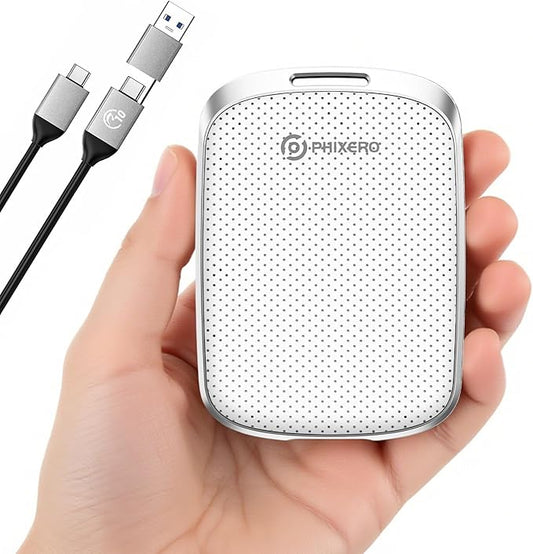 PHIXERO P5PLUS Portable SSD 4TB Up to 550MB/s, USB 3.2 Gen 2 External Solid State Drive，USB C to C&A for Smartphone，Tablet，PC，Labtop (White)