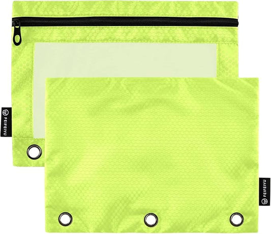 Gredecor Binder Pencil Pouch 3 Ring Lime Geen Zipper Pencil Pouches Case 2 Pack Clear Binder Organizer for School Office