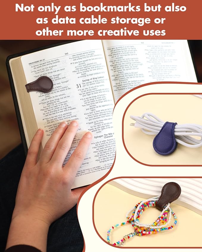 Magnetic Leather Bookmark, 2 Pcs Colorful Leather Magnetic Bookmarks for Women Men, Double-Sided Magnetic Book Mark Clip for Book Lovers Readers Teachers Students