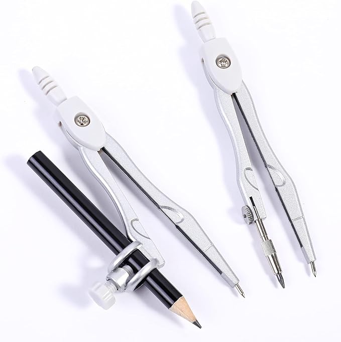 Math Geometry Sets 10 Piece Student Supplies with Shatterproof Storage Box,Includes Rulers,Protractor,Compass,Eraser,Pencil Sharpener,Lead Refills,Pencil,for Drafting and Drawings（Grey）