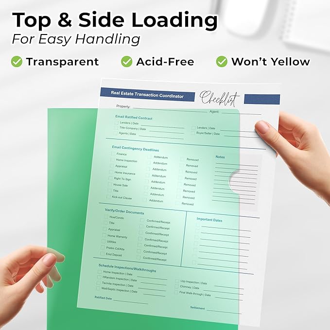 Dunwell Clear Folders for Documents, Plastic 8.5x11 File Sleeves for Document Protection, Filing, Storage, Organization (6 Pack) Colorful Folders with Pockets, Durable Letter Size Document Holder