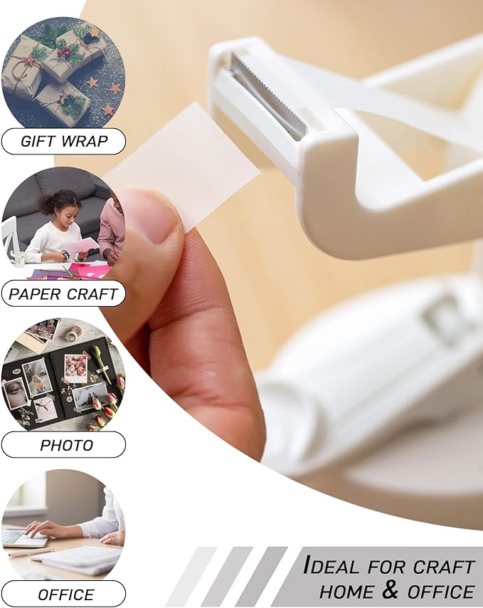 Mini White Tape Dispenser｜Non-Slip Suction Cup & 360° Rotating Arm for One-Handed Operation, Small Clear Suction Cup Tape Dispenser Desk for Packing, Office, Home, Fits 1" Core