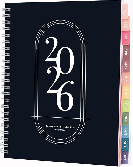 Rileys 2026 Planner, Agenda Planner With Weekly And Monthly View, Daily Agenda Book And Yearly Planners Calendar Book, Spiral Bound With Tabs, Notes, Goals And Holidays (Black, 8 x 6 in)