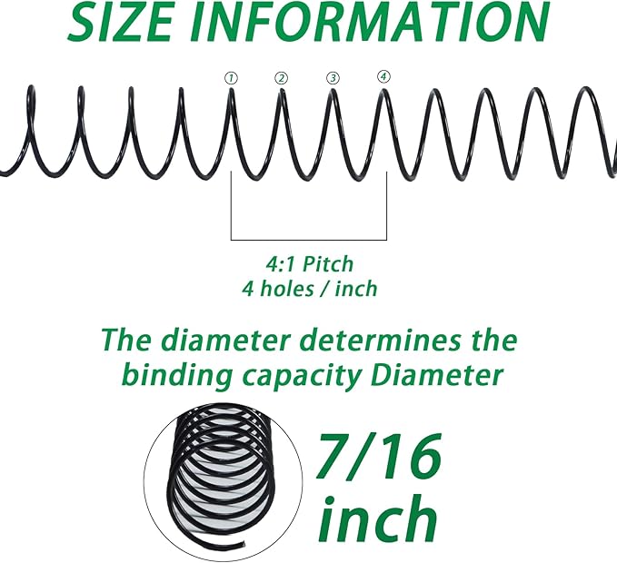 Rayson 11.1mm Spiral Metal Coil for Binding, 4:1 Pitch, 48-Loops, 7/16" Coils Binding Comb 80 Sheets Capacity, Black Color & Pack of 100