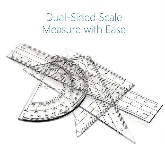 Drafting Compass Kit School Supply Set Featuring Geometry Compass, Protractor, Set Squares, and Ruler – for School Grade Boy snd Girl with Every Piece Compact in Carrying Case, Classic Blue