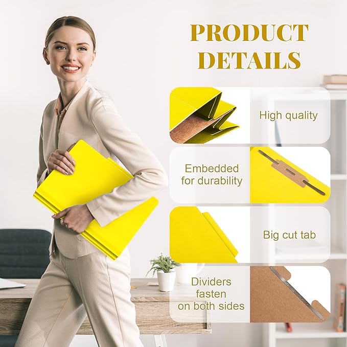 Skyygemm 60 Pcs Classification Folders Letter Size, 1 Divider Pressboard File Folder with Fasteners, Expanding File Organizer Bulk for Teachers, Clergy, Office, Church, Christmas Donations (Yellow)