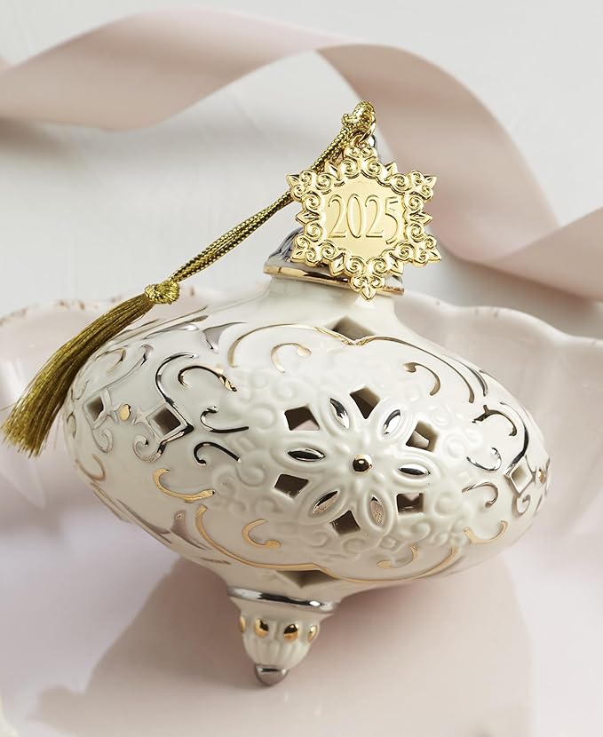 Lenox Ornaments, 2025 Annual Porcelain Ornament, Gold Accents, Made of Porcelain, Christmas Tree Decoration, Features Gold Cord for Hanging, Christmas Decorations, Winter Tree Decor (1 Piece Ornament)