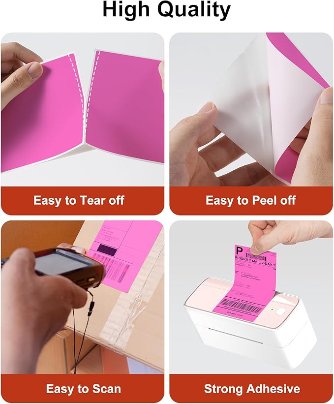 Phomemo 4x6 Thermal Label Printer Paper - 500 PCS Rose 4"x6" Fan-Fold Shipping Supplies Labels - Water/Oilproof Label Stickers - Permanent Adhesive Mailing Labels Paper for Thermal Printer