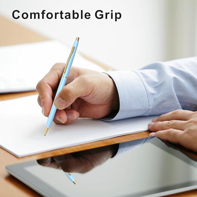 Cambond Ballpoint Pens Blue Pens - Fancy Pens Black Ink 1.0 mm Medium Metal Pen Retractable Smooth Writing for Men Women Police Uniform Office Business, 10 Pack (Blue)