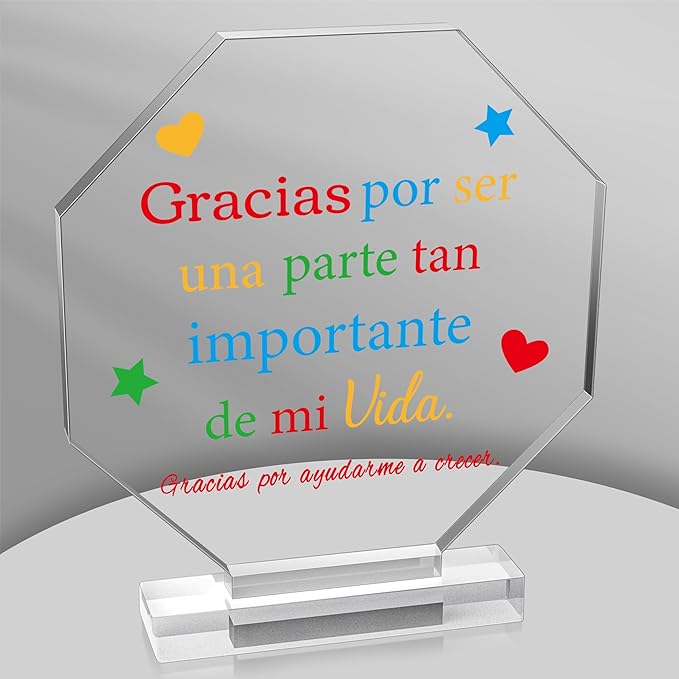 Yopyame Spanish Teacher Appreciation Gift - Regalos para Maestra Acrylic Plaque Octagonal Shape Acrylic Sign for Teacher’s Day Best Gift Keepsake Paperweights Gift for Teacher Birthday Gift in Spanish