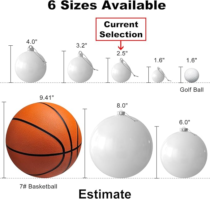 White 2.5" Christmas Balls Christmas Tree Decoration Ornaments Shatterproof Hanging Balls for Birthday Halloween Holiday Wedding Decorations Set of 18pcs