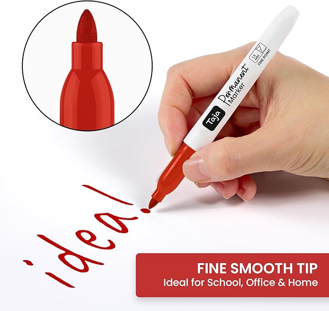 Permanent Markers Fine Tip, 30 Pack Red Quick-Drying and Fade-Resistant Permanent Markers Bulk Set for Writing and Drawing on Wood, Plastic, Metal, Glass, Stone, Ideal for Office School Supplies