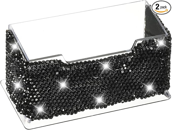 PATIKIL Rhinestone Business Card Holder, Crystal Business Card Holders Bling Business Card Organizer Display Stand for Desktop Desk Office Exhibition, Black