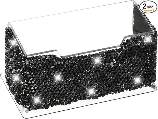 PATIKIL Rhinestone Business Card Holder, Crystal Business Card Holders Bling Business Card Organizer Display Stand for Desktop Desk Office Exhibition, Black
