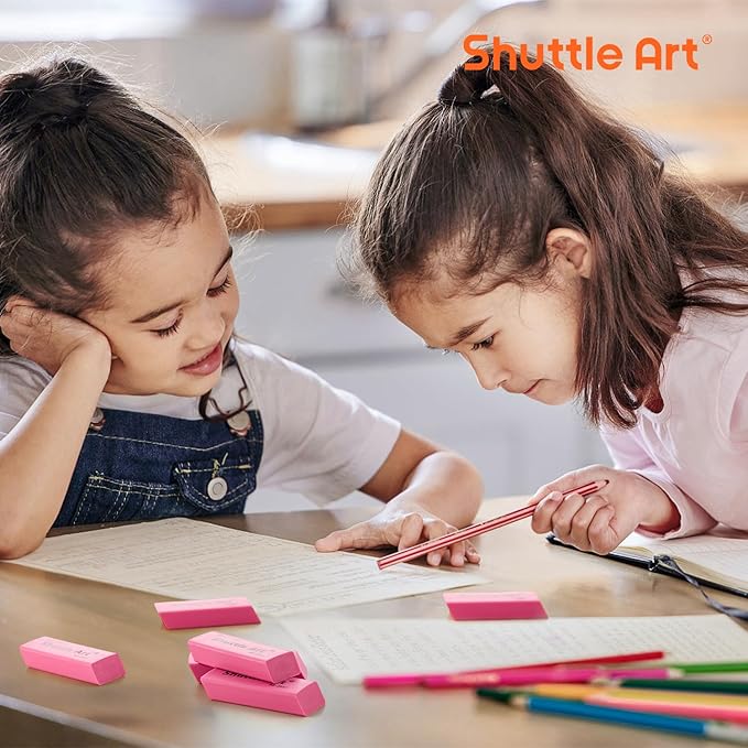 Shuttle Art Pink Erasers, 200 Pack Bulk for School, Office, Latex-Free Soft Erasers for Kids, Teachers as School Supplies