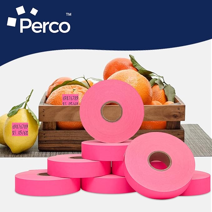 Perco Fuorescent Pink Pricing Labels for Monarch 1136 Price Gun – 3 Sleeves, 24 Rolls Value Pack - 42,000 Price Marking Labels – with Ink Rolls Included