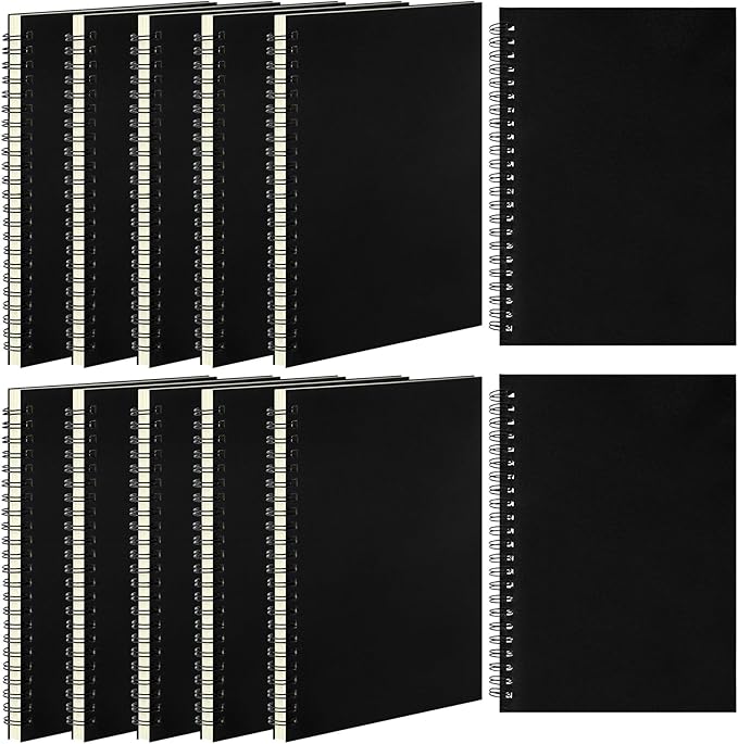 Eelosp 12 Pack Large Spiral Notebook 8.5 x 11 Inch Lined College Ruled Spiral Journal Wire Bound Notebook Kraft Cover, 120 Pages for Work Students Office Business(Black)